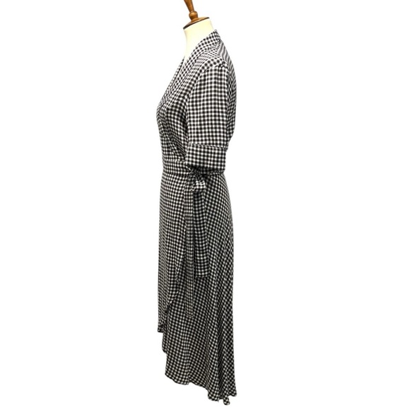 GANNI Gingham Crepe De Chin Black White Check True Wrap Dress Women’s Large - Picture 6 of 15